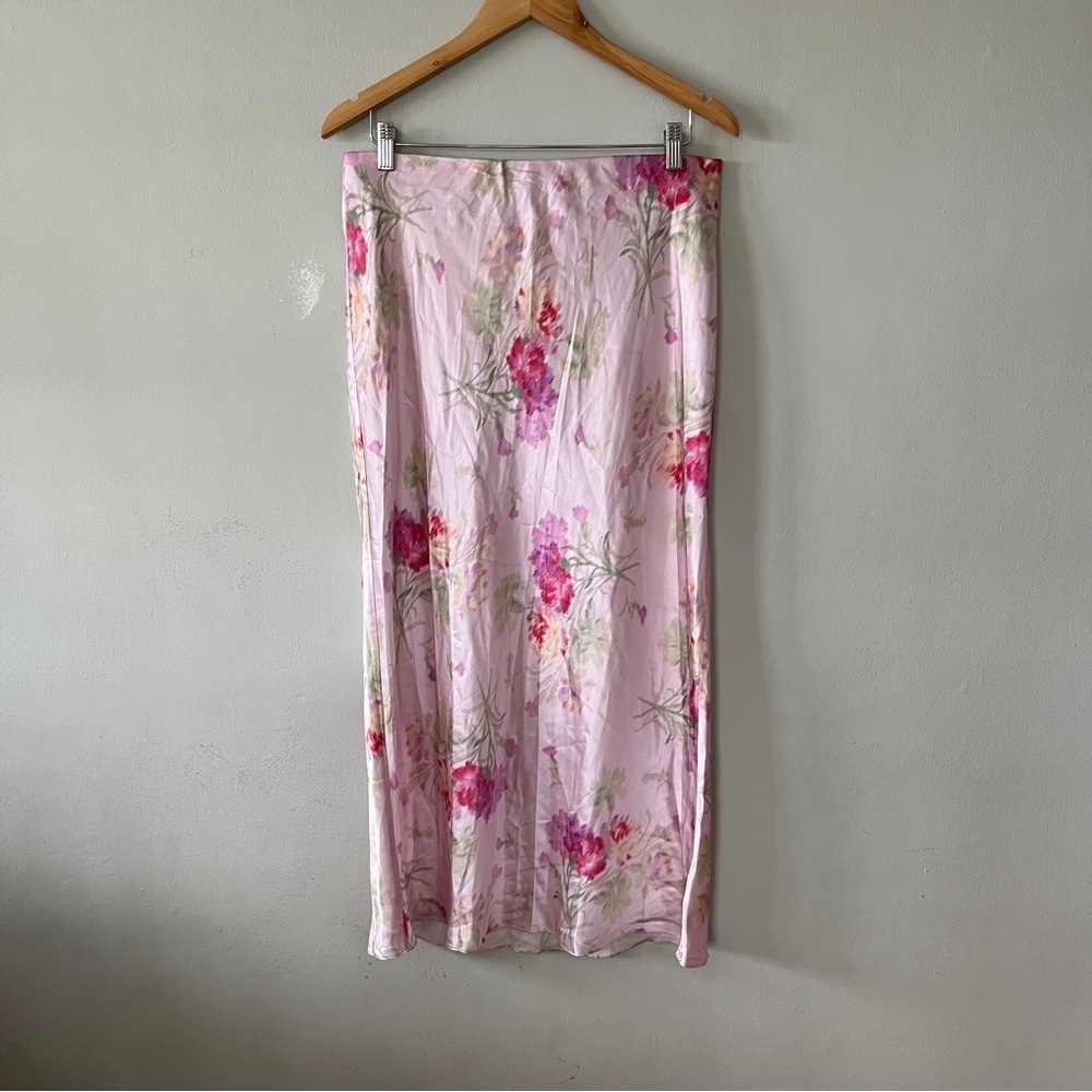 LoveShackFancy Castle Midi Pink Satin/Silk Skirt Size Large NWOT - Picture 3 of 7